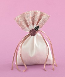 Μπομπονιέρα Γάμου Πουγκί Δίχρωμο Διακοσμημένο με Πλεκτό Λουλούδι 
