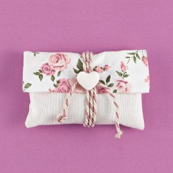Λινός Φάκελος Εκρού με Floral Φάσα για Μπομπονιέρα Γάμου