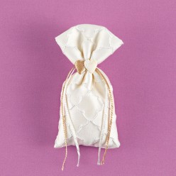 Πουγκί Σατέν με Εκρού-Χρυσή Διακόσμηση για Μπομπονιέρα Γάμου