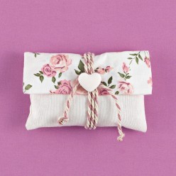 Λινός Φάκελος Εκρού με Floral Φάσα για Μπομπονιέρα Γάμου