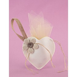 Μπομπονιέρα Γάμου Καρδιά-Θήκη από Δερματίνη με Λουλούδι